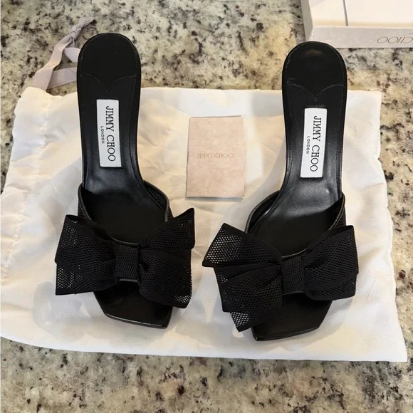Jimmy Choo Black Mesh Bow Heels - Picture 5 of 8